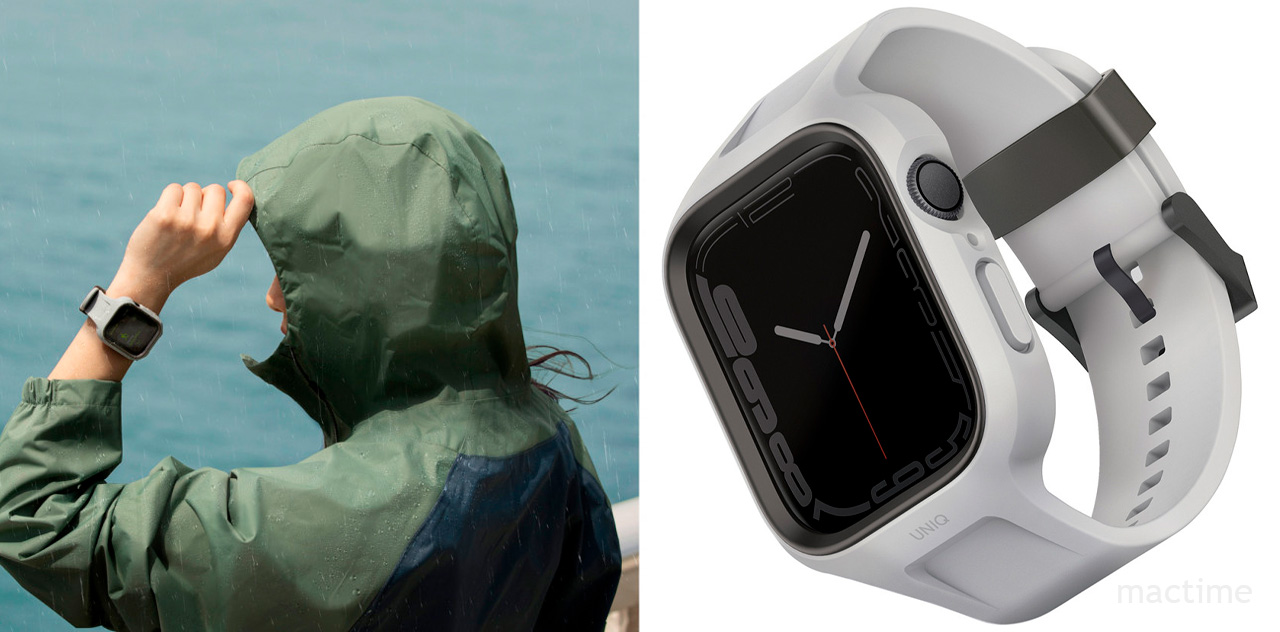 Ремешок и чехол Uniq Monos 2-in-1 для Apple Watch 45/44 mm серого цвета
